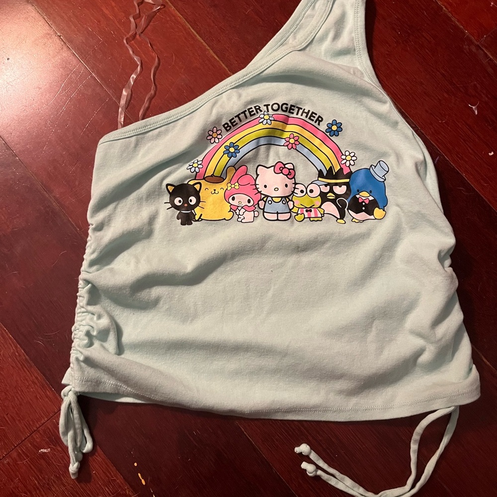 Cute One-Shoulder Top with  Hello kitty and friends Print